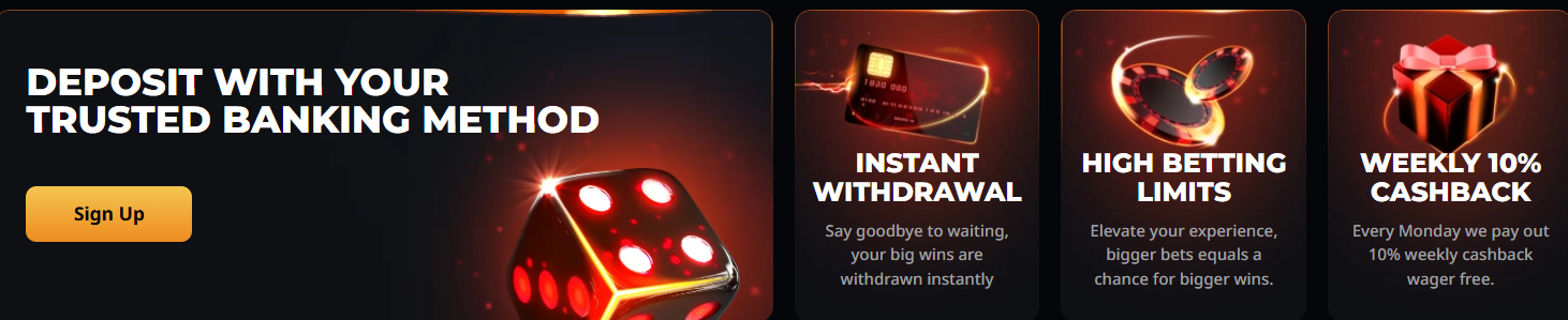 Deposit at an online casino using trusted payment methods with instant withdrawals, high betting limits, and weekly cashback rewards.